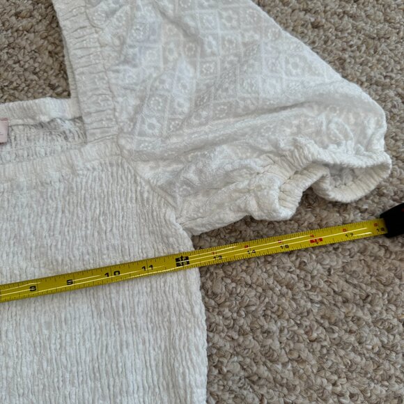 RACHEL PARCELL Size XS Smocked Puff-Sleeve Cotton Minidress White Cottagecore - Picture 7 of 8